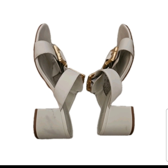 Schutz Womens Ivory Enola Mid Block Sandal With Gold Buckle 10 - Picture 9 of 14